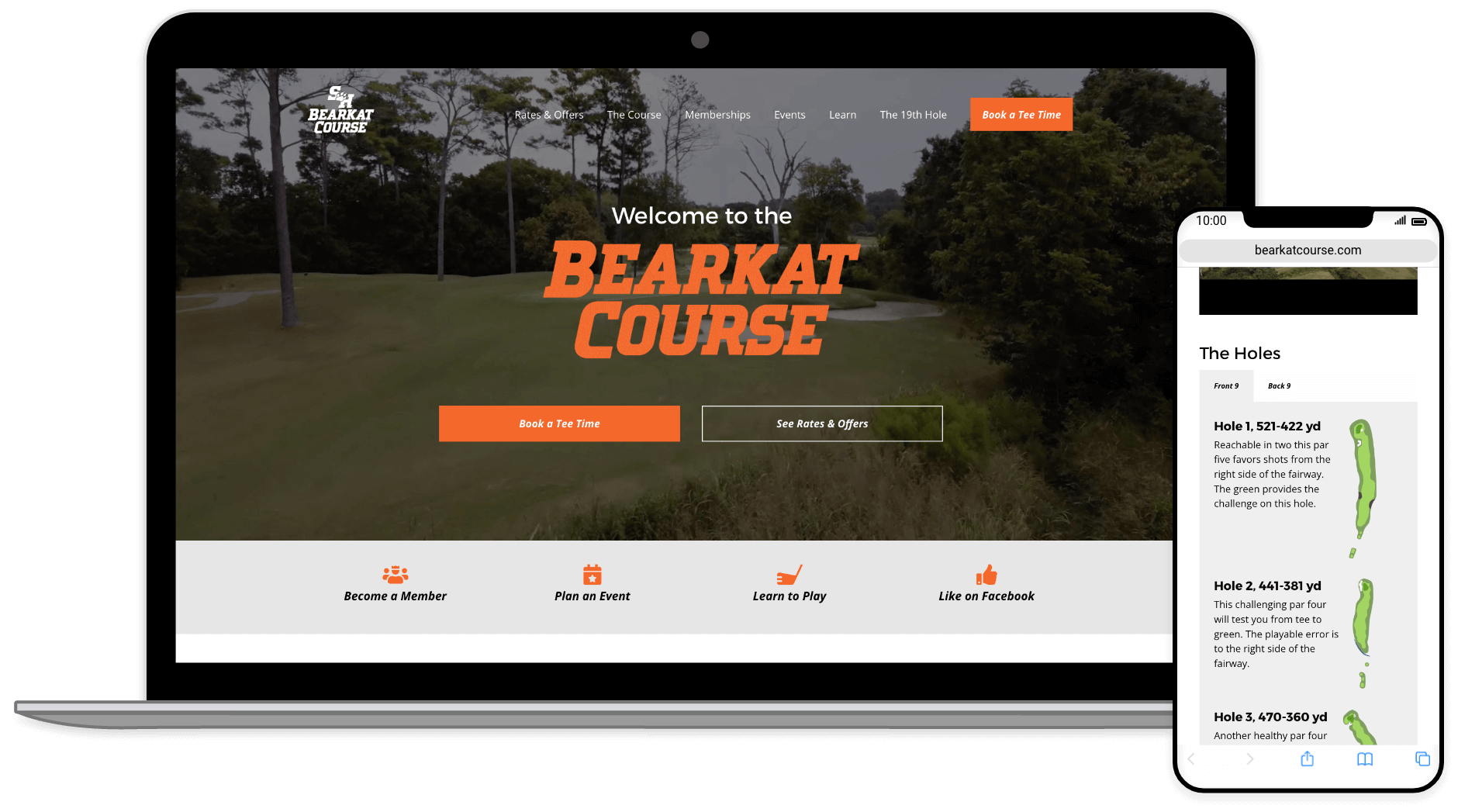 Home page of Bearkat Course on laptop and course page on mobile