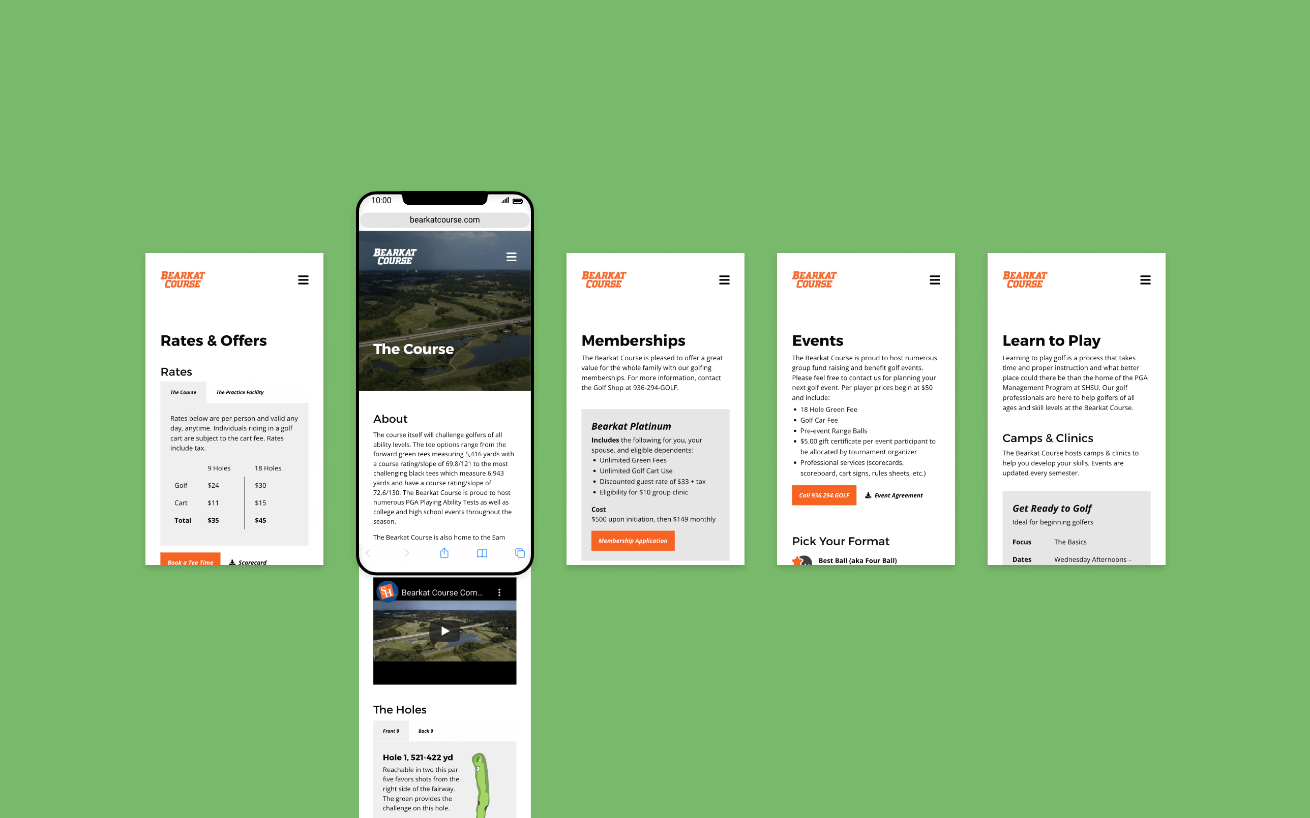 Mockup of 5 interior pages on mobile