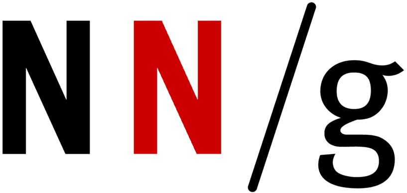 Nielsen Norman Group logo featuring a black capital n, red captial n, forward slash, and lowercase g